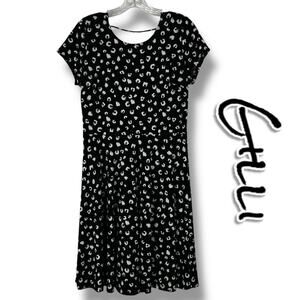 Gilli Nancy Faux Printed Black White Knee Length Dress Scoop Back Womens Sz L